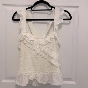 MAEVE Anthropologie White/Cream Size L Ruffle Tank Top